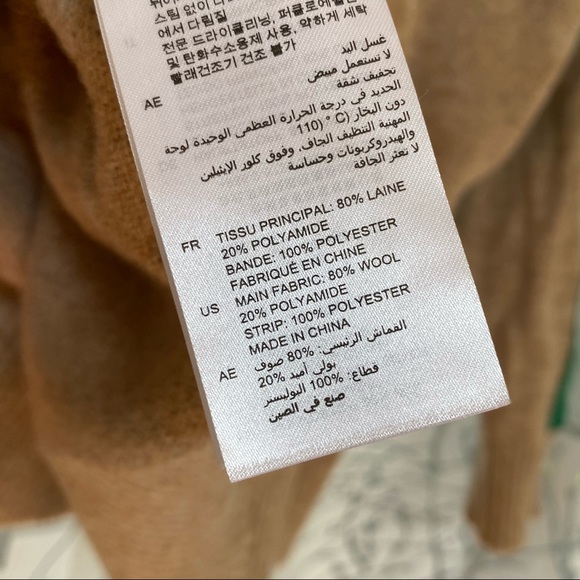 Sandro amour tan brown green white stripe long sleeves crewneck wool sweater top - Picture 12 of 13